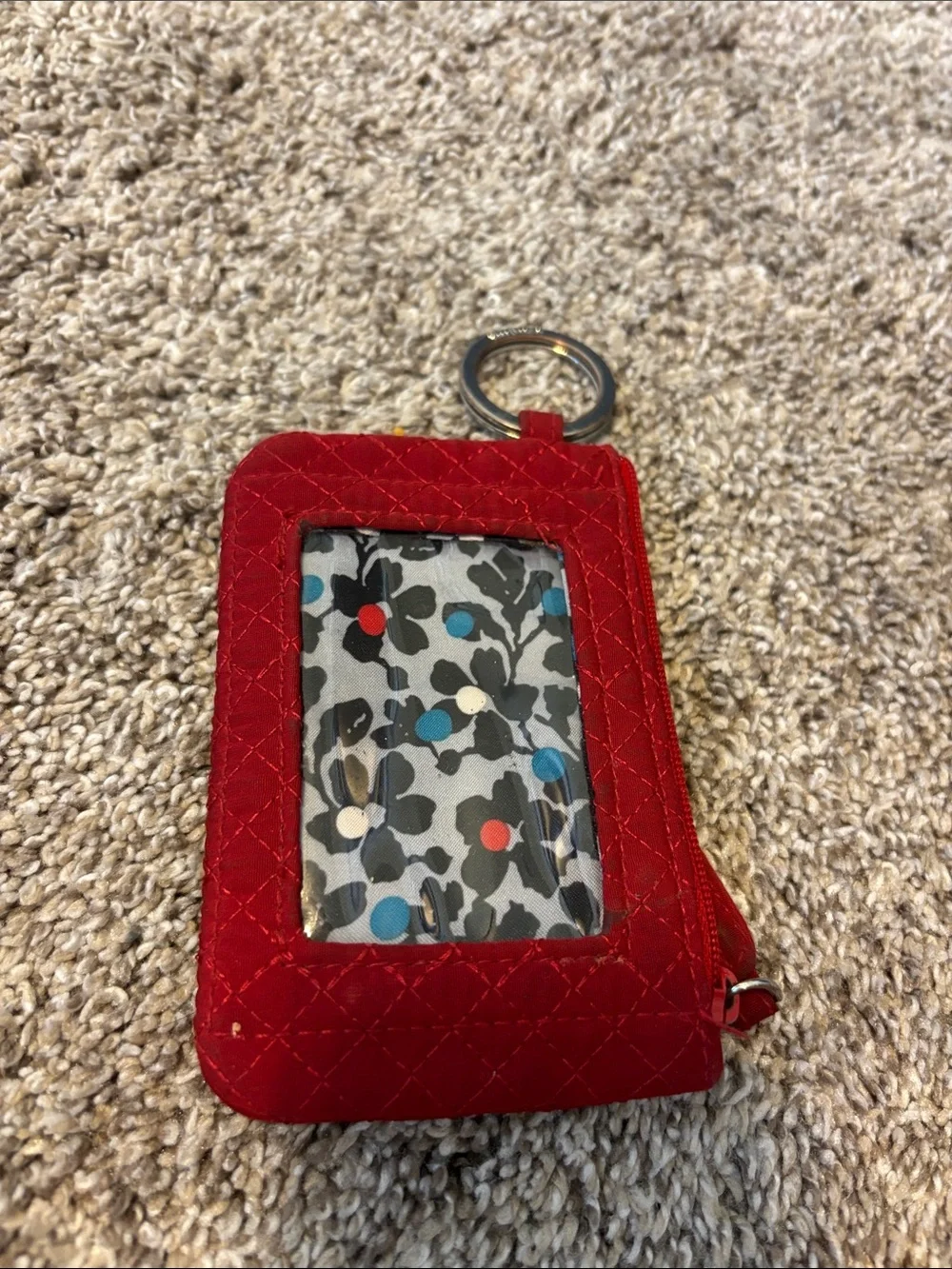 Red Quilted Cardholder ID Wallet with Key Ring